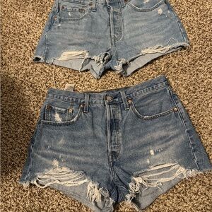 2 pair High-Rise Distressed Denim Shorts - Light Blue